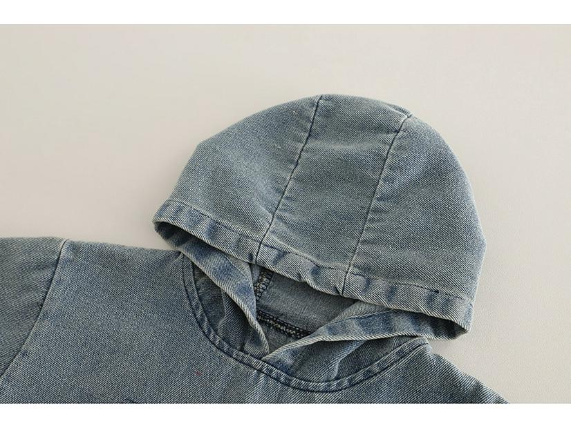 Chlapecká dvoudílná souprava s kapucí z džínové bavlny: Jarní/podzimní styl s potiskem písmen a velkými kapsami, dlouhé rukávy