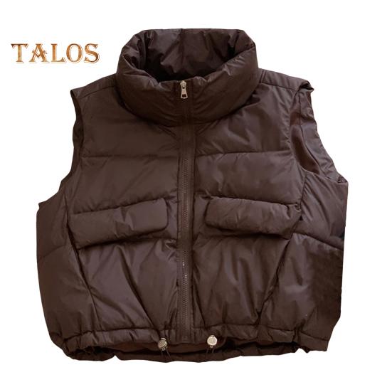 

Женский жилет, пальто с воротником-стойкой, без рукавов, застежка-молния, хлопковый жилет с карманами, затягивающийся шнурок, свободный крой, однотонный пуховик M кофейный