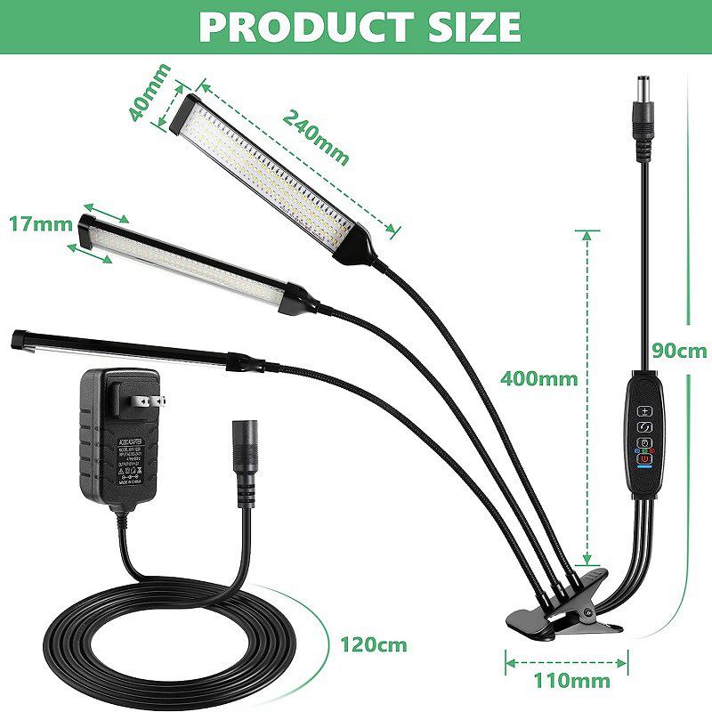 LED Plant Grow Light: 12V Clip-On Full Spectrum with Dimming & Timing for Seedling Sunlight Imitation