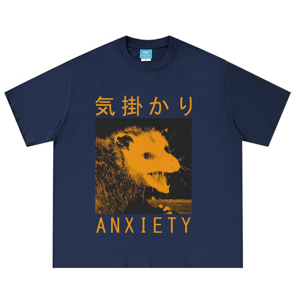 Anxiety Japanese Opossum Vintage Print T Shirt Unisex Unisex Hiphop Punk Tshirt Summer Shortsleeved Loose Casual Cotton T Shirts