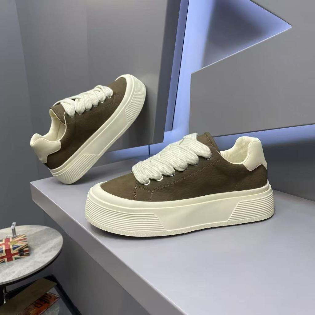 Men's Shoes Platform Casual Sneakers Student Board Shoes Black, Brown, White