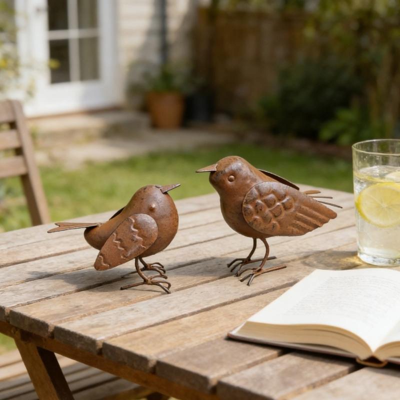 2Pcs Exquisite Decorative Ornament Metal Bird Decorative Ornament Figures Rusty Metal Bird Home Decoration