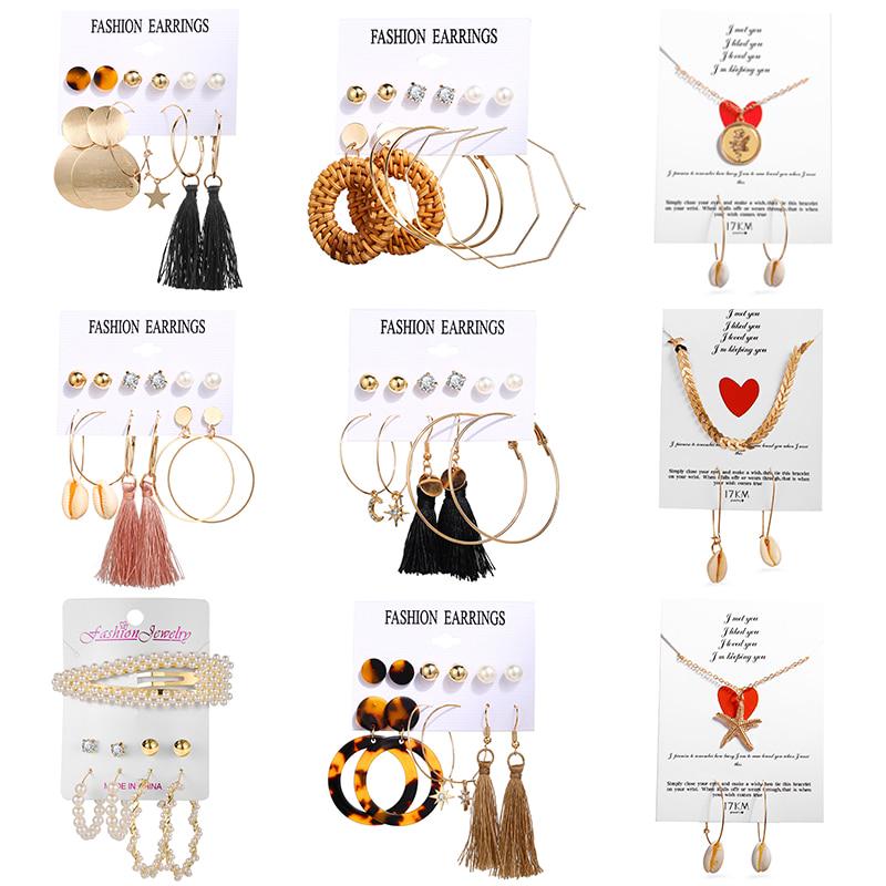 17KM Boho Shell Acrylic Drop Earrings for Women Brinco Gold Rattan Dangle Earring Set Boucle Doreille Femme Fashion Jewelry