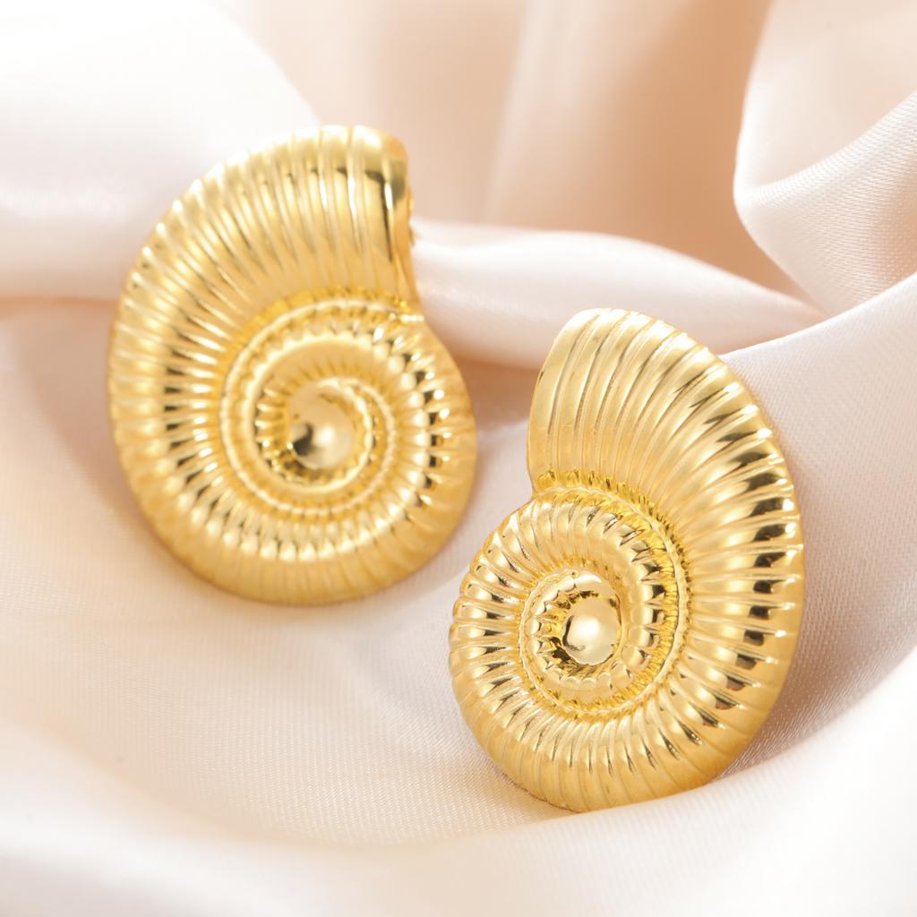Teamer Conch Stainless Steel Stud Earrings For Women Girls Minimalist Earrings Geometric Zircon No Rust Trendy Birthday Gift