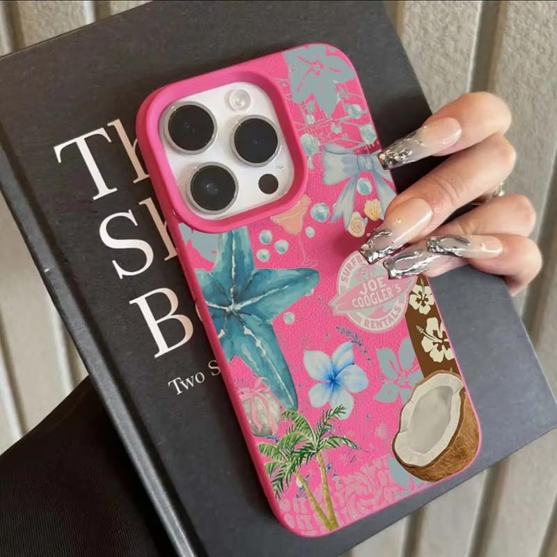 Fresh Starfish Coconut Lichee Pattern Phone Case For iPhone 16 15 14 Pro Max 12 11 13 XS X XR 16 Plus Shockproof Soft Cover