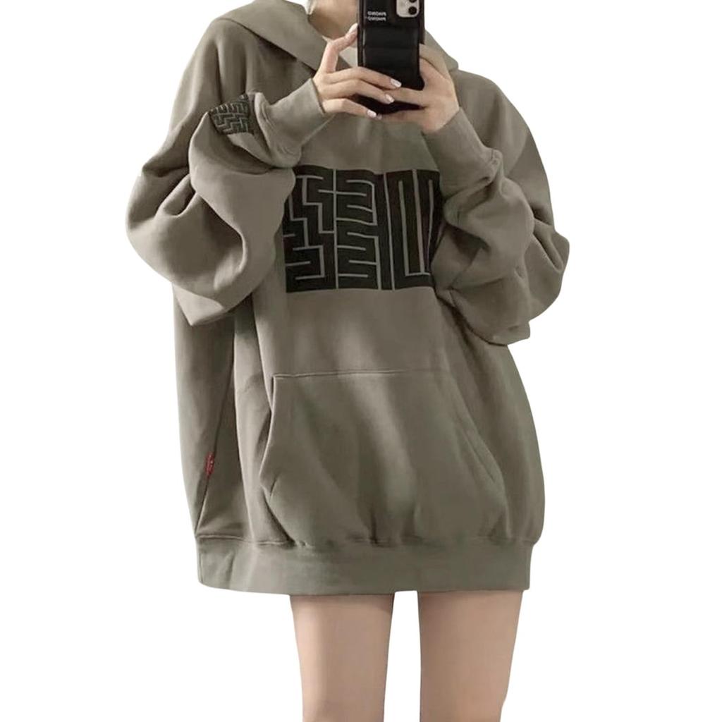 AUSKY Long Sleeve Warm and Top with Logo Loose Perfect for and Spring Women's Fleece-Lined Hoodie, Pullover, Cold-Wearing Print, Fit, Fashionable,