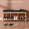 Bamboo Shoe Bench Hallway Bench With Padded Seat Cushion And Open Shelf Natural Wood Look