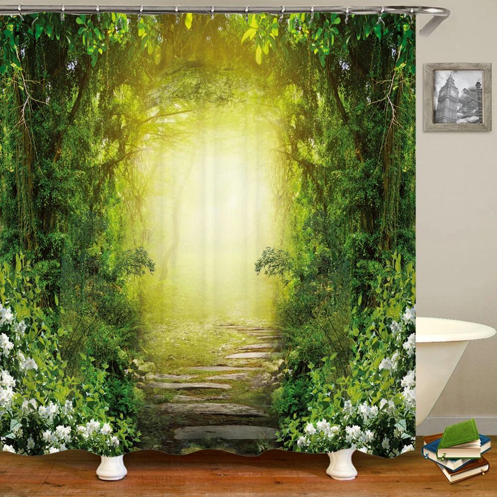 3D Fantasy Forest Krajobraz wydrukowano zasłona prysznicowa wodoodporna poliestrowa zasłona do wanny dekoracja łazienki z zasłoną haczyków