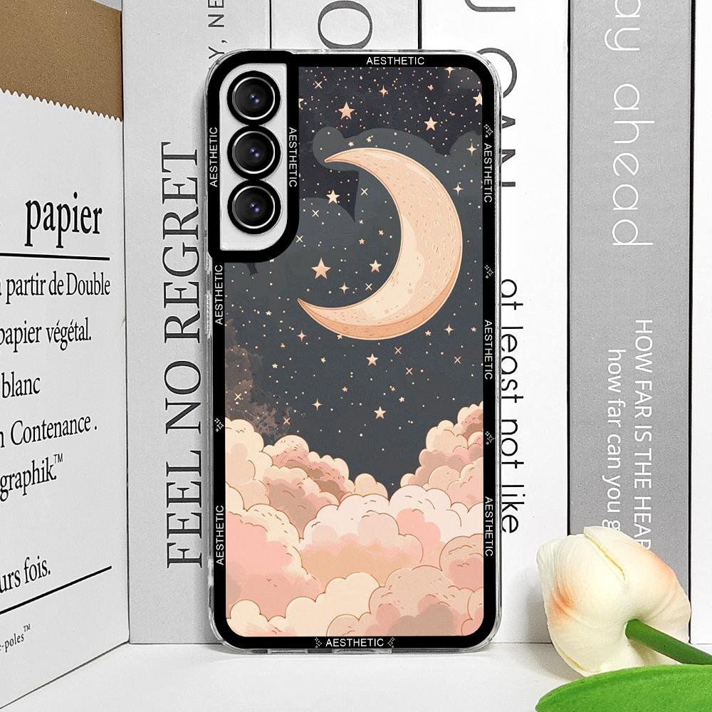 Beautiful Y2K Cute Clouds Moon Aesthetic Phone Case for Samsung Galaxy S25 S24 S20 S21 FE S22 Plus S23 Ultra 5G Soft Cover Funda