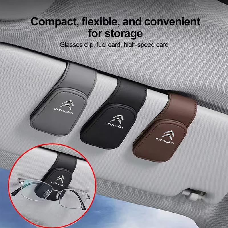 YKFEA1 Car Visor Glasses Clip Magnetic Leather Sunglasses Holder For Citroen e-C3 e-C4 C5X C3 C1 C-Elysee C4 Aircross Cactus Picasso