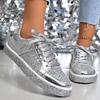 Women's Silver Platform Sneakers Sequin Leather Sneakers Woman Casual Outdoor Low Top Women Flat Vulcanize Shoes Ladies Sneakers
