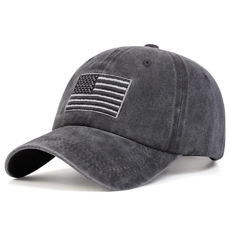 

Unisex American Flag Embroidery Wash Baseball Caps Spring and Autumn Outdoor Adjustable Casual Hats Sunscreen Hat Sports Cap темно-сірий колір