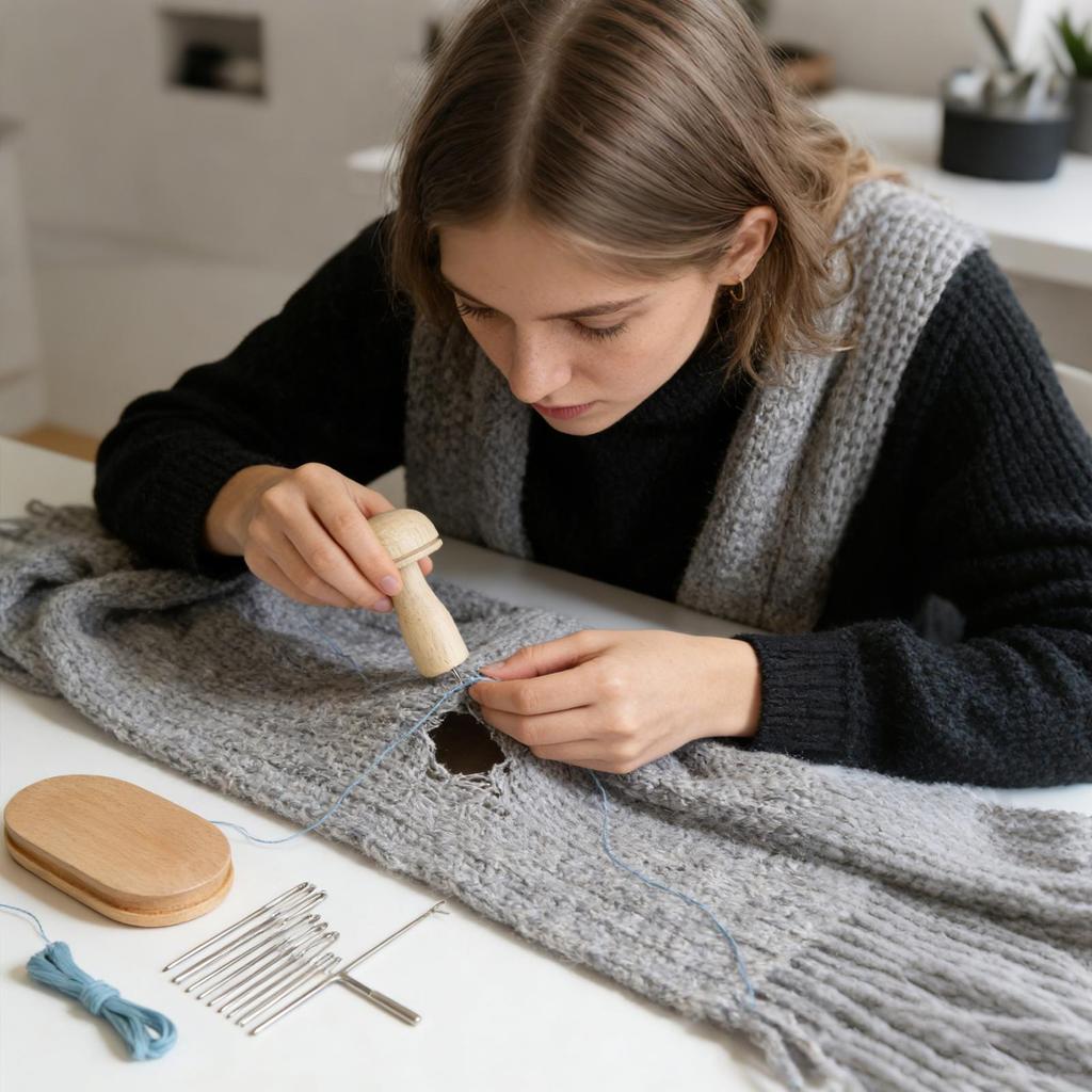 Knit Patch Mending Kit Egg Mushroom Shape Sewing Project Kits Weaving Repair Tool For Clothes Denim Jeans Wool Felt Fabric DIY