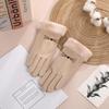 Unisex Fleece-Lined Suede Gloves for Outdoor Cycling and Driving - Cold-Proof, Touchscreen-Enabled for Autumn and Winter.