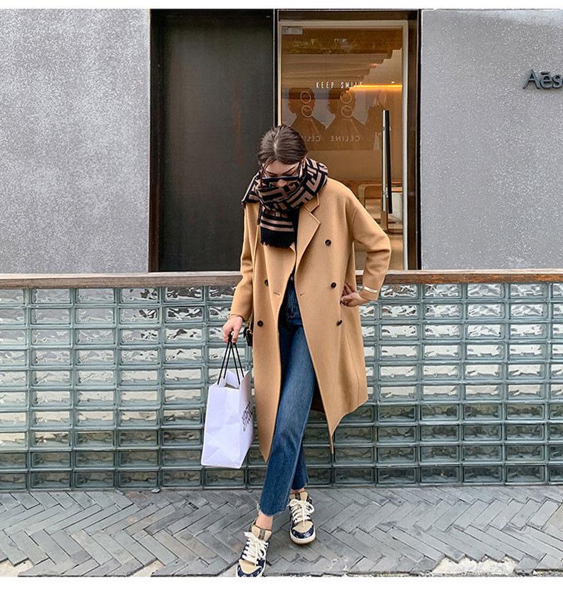 Women's Mid-Length Double-Breasted Wool Camel Coat - Autumn/Winter Korean Style Trend