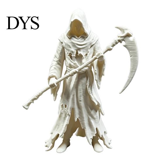 Dark Style Ornament Gothic Grim Reaper Figurine, 3D Printed Hooded Statue with Figurine Sickle, Spooky Robe Decoration for Halloween Indoor