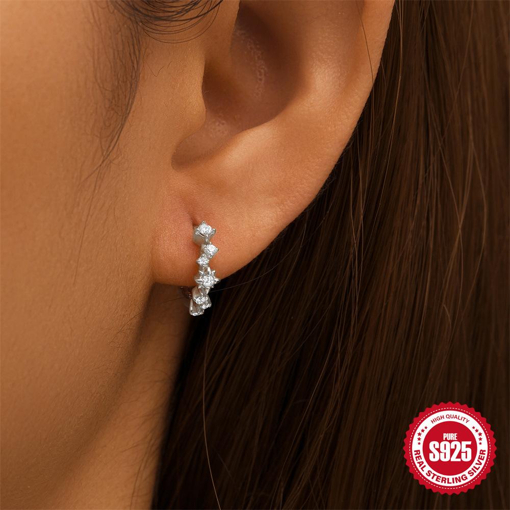 Stylish And Simple S925 Sterling Silver Daily With Classic Diamond-Encrusted Light Luxury Cold Earrings Earrings Earrings
