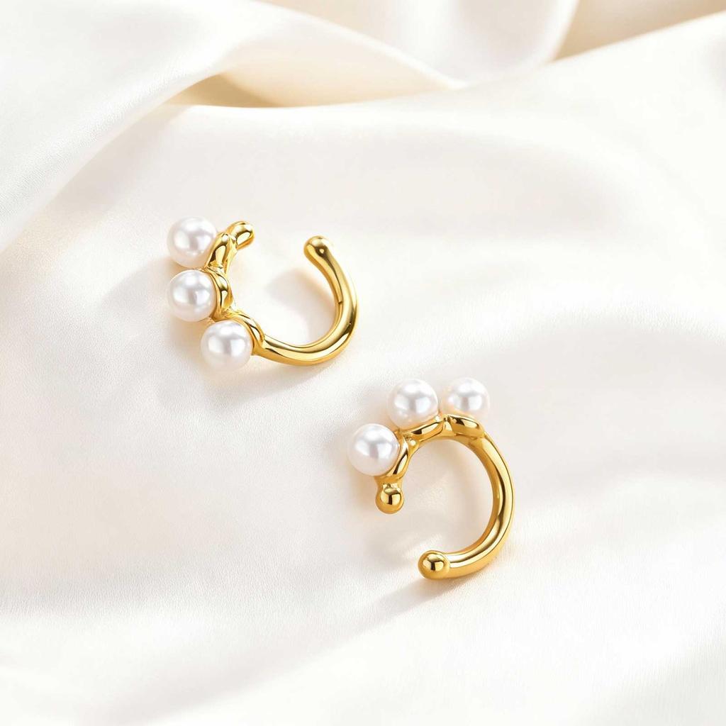 Exquisite Imitation Pearl Non Pierced Ear Bone Clip Earrings for Women, Stainless Steel Gold Plated Ear Cuff, Ear Cartilage Clip