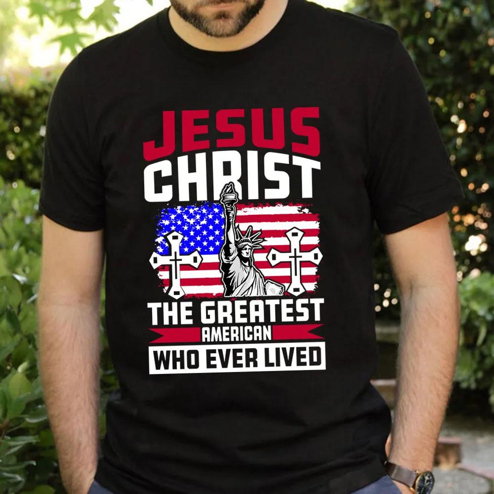 Jesus Christ American Flag TShirt Mens and Womens Short Sleeve Cotton Tees Y2k Shirt Men Clothing Summer Blouse Oversize Tops