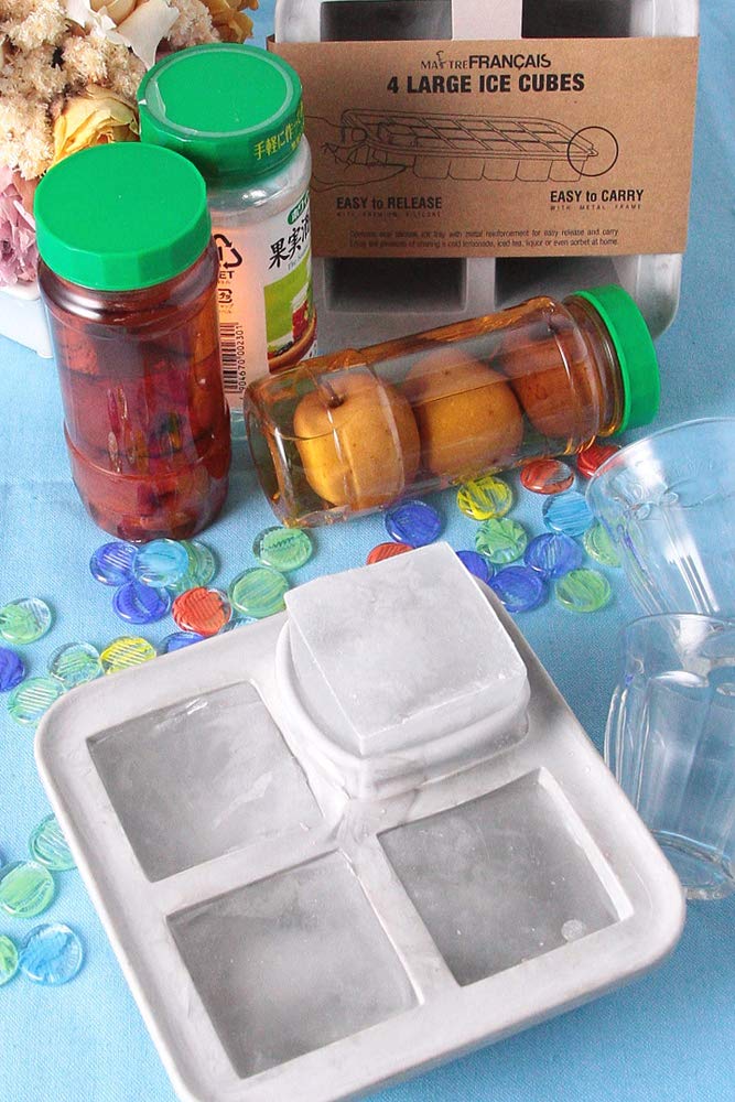 Maitre Francais IT-SL4 GM Silicone Ice Tray, 4-Cavity, Gray Marble, Square, Large Cube