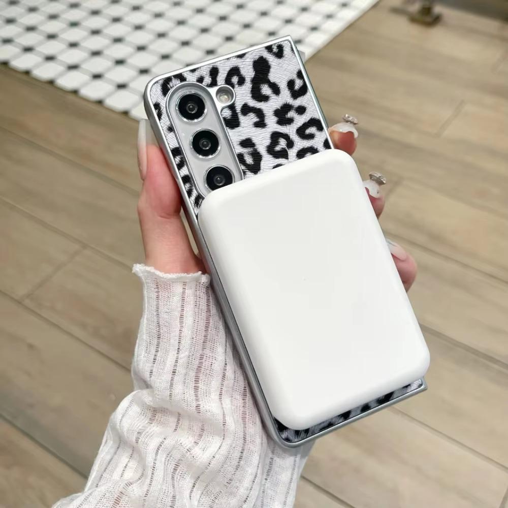 Higth Quality Busine Sle Leopard Pattern Leather Case for Samsung Galaxy Z Fold 7 6 5 4 Magnetic Magsafe Wireless Charge Cover