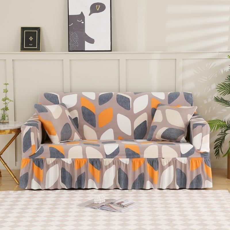 1/2/3/4 Seater Stretch Sofa Cover Elastic Printed Sofa Cover With Skirt Non-slip Armchair Slipcover for Living Room Hotel 1Pcs