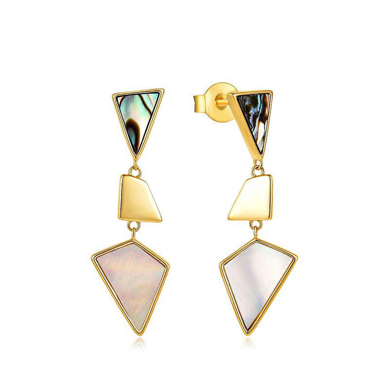 Elegant Geometric Mother-of-Pearl Dangle Earrings - Retro Hong Kong Style with 925 Silver Posts