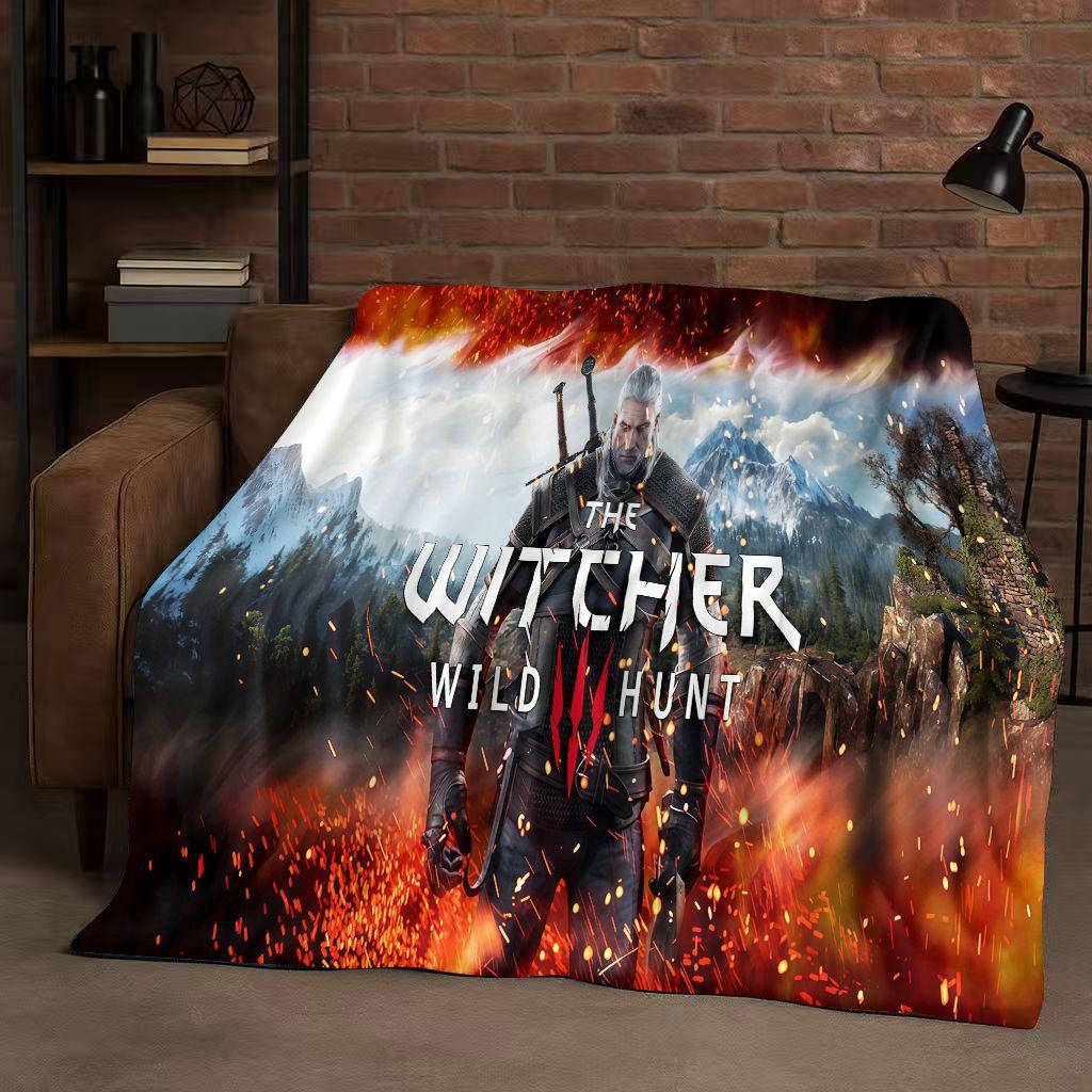 HD The W-Witcher Game Geralt Gamer Cartoon Flannel Blanket,Ultra Soft Plush Throw for Home Bedroom Bed Sofa Cover Kid Gift