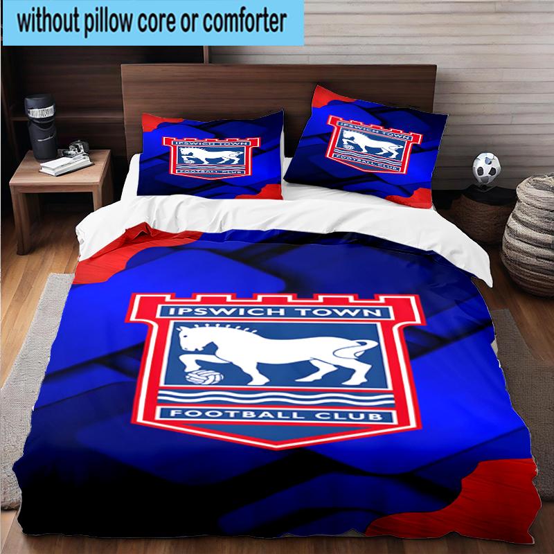 Set Biancheria da Letto con Stemma FC Ipswich 3 Pezzi, Include 1 Copripiumino e 2 Federe Perfetto per Camera da Letto, Dormitorio, Regalo di Natale per Fan