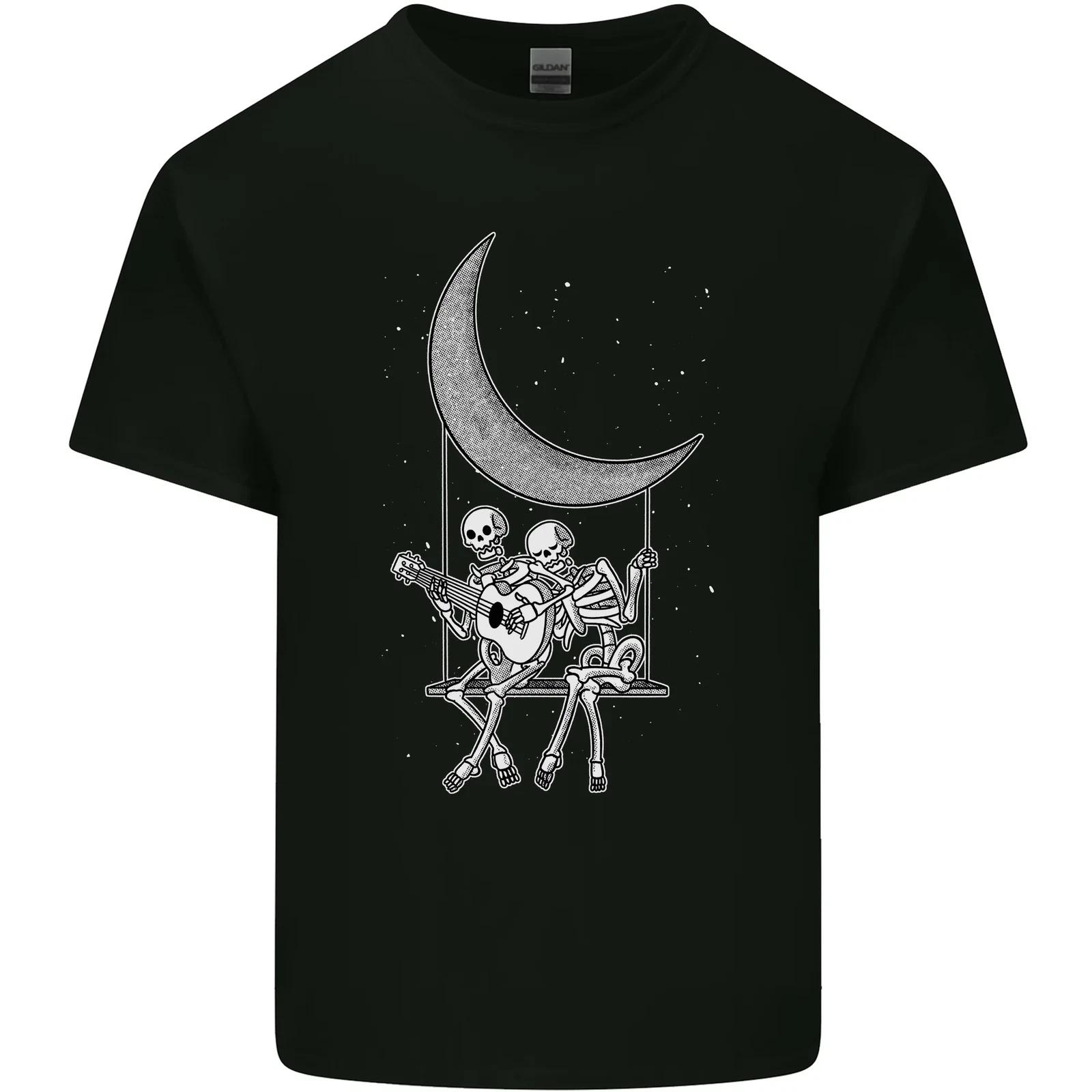 Skeletons On the Moon Playing Guitar Kids T-Shirt Childrens L