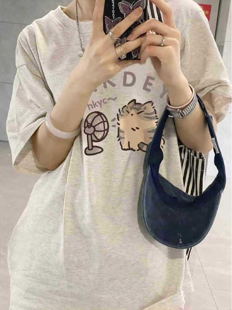 Plus Size Pure Cotton Short Sleeve T-Shirt, Couples Style, Loose Fit, American Niche Design, Dropped Shoulders