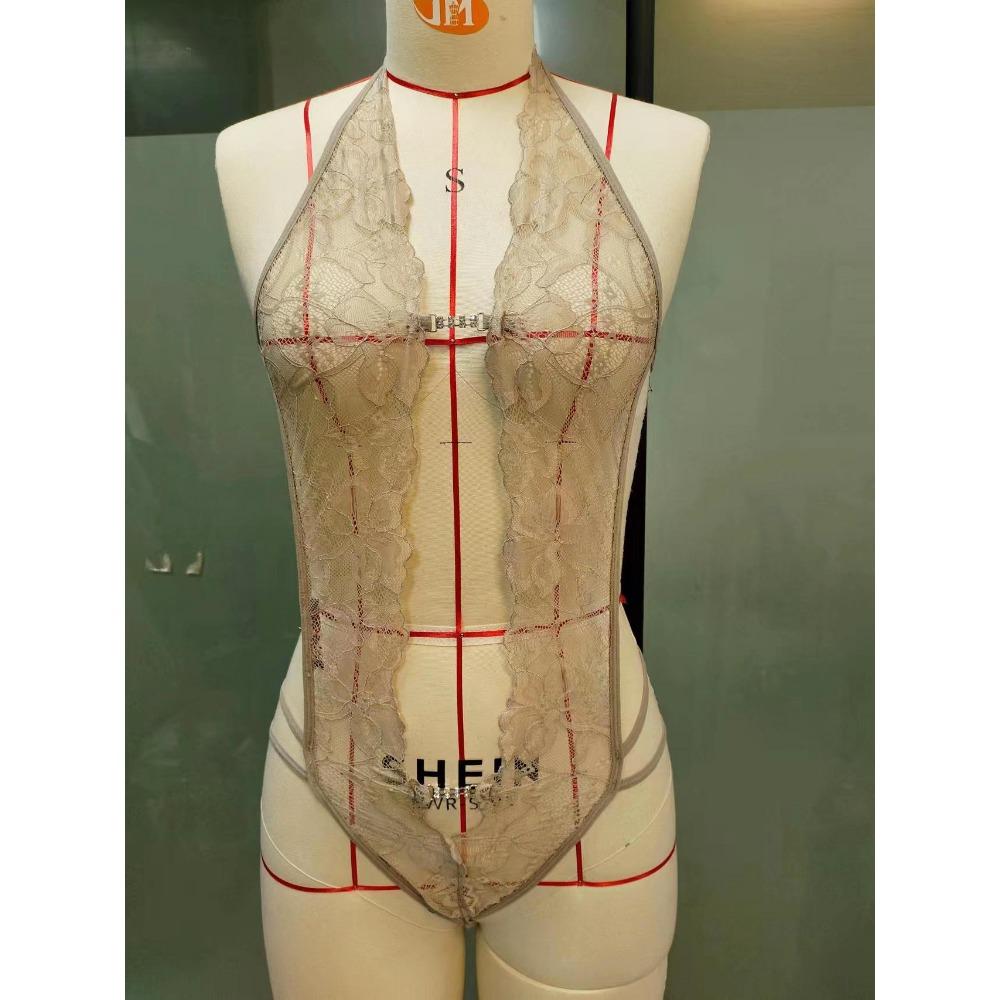 Erotic Sexy Crotchless  Lingerie Women Lace Hollow Bra Set Erotic Costumes Teddy Baby Doll Dress Open Bra Porn Underwear Set