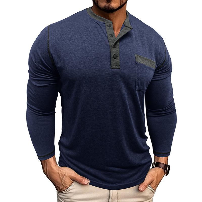 Příležitostné tričko s dlouhým rukávem přiléhavého střihu Slim-fit Henley top nadměrné velikosti pánské podzimní novinky