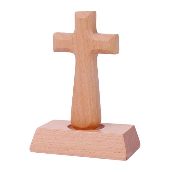 Standing Wooden Crucifix Statue Tabletop Religious Figurine Spiritual Christian Gift for Church Home Office Table Decor
