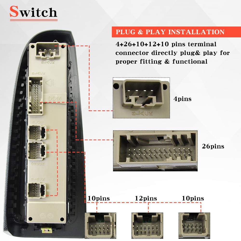 15883323 Driver Side Door Lock and Master Power Window Switch&Bezel Assembly Compatible with 2003 2004 2005 2006 2007 2008 Chevy Avalanche Silverado