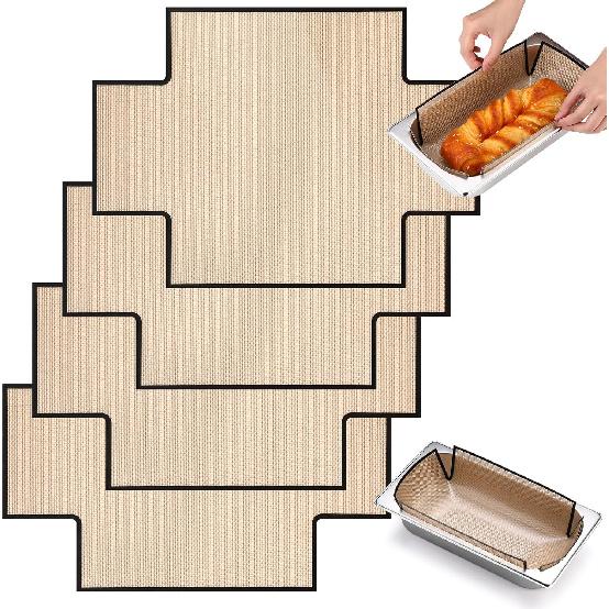 Honeydak 4 Pack Reble Silicone Bread Loaf Pan Liners Food Safe Nonstick Baking Liner Baking Mats for 9.5 x 5 Inch Loaf Pan