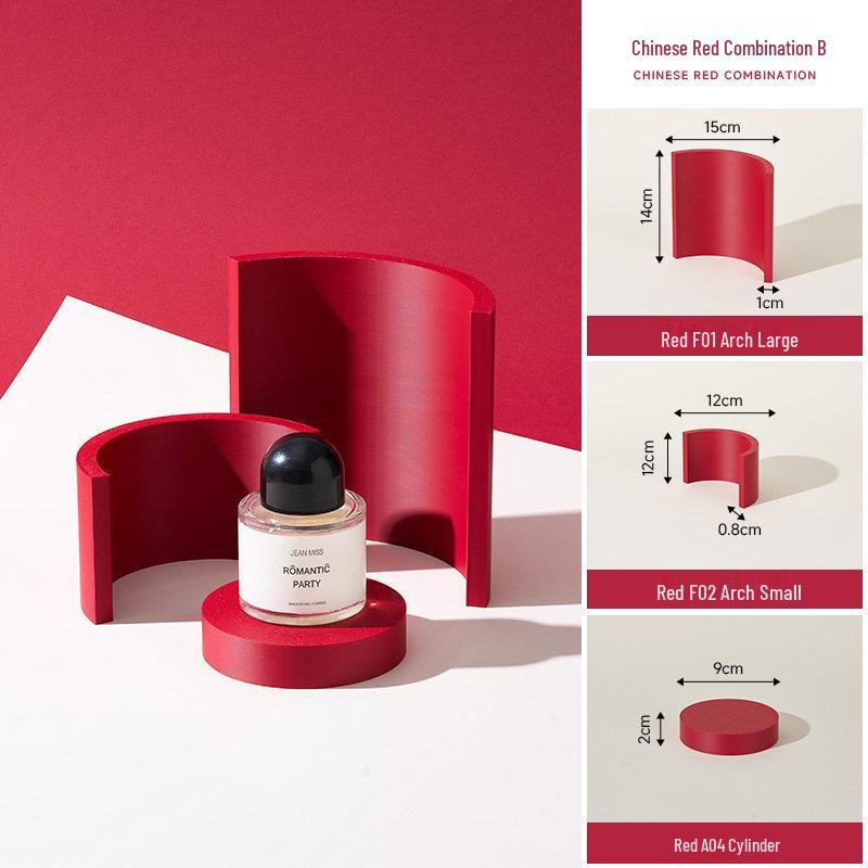 Chinese Red Geometric Photography Props: New Year Theme Still Life Display Stand