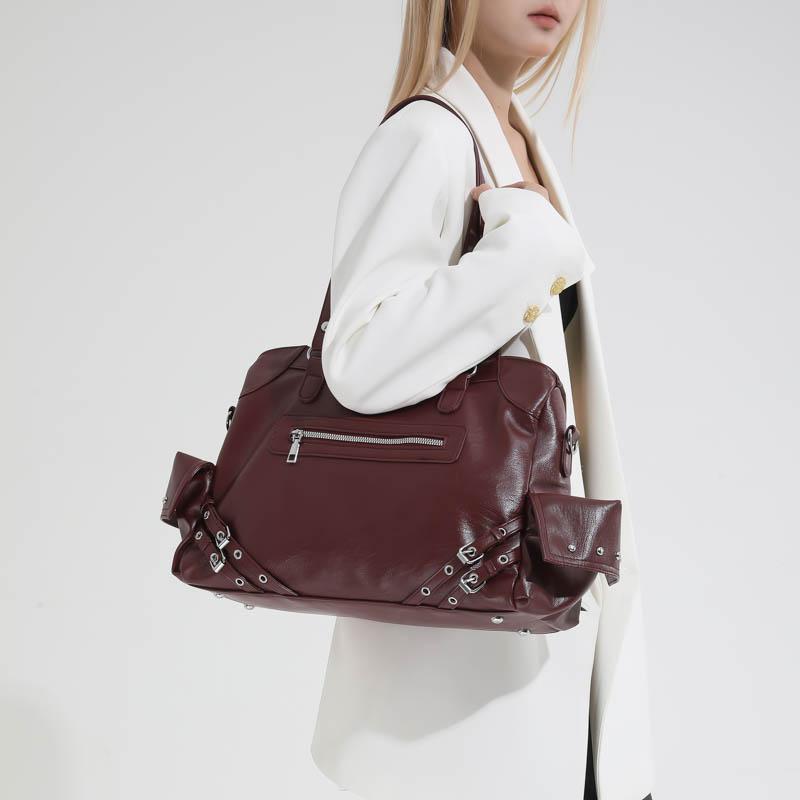 Leather Tote Bag Women's Fashion Shoulder Bag with Front Zip Pocket and Adjustable Crossbody Strap