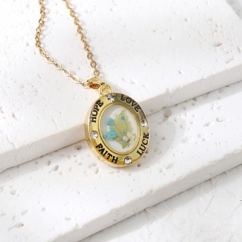 Elegant Oval Pendant Necklace With Real Preserved Rose Flower Women Sweet Romantic Jewelry Valentines Day Gift