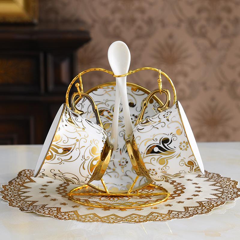 Gold-Plated Edge European Creative Household Tea Set Ceramic English Coffee Cup Saucer Set