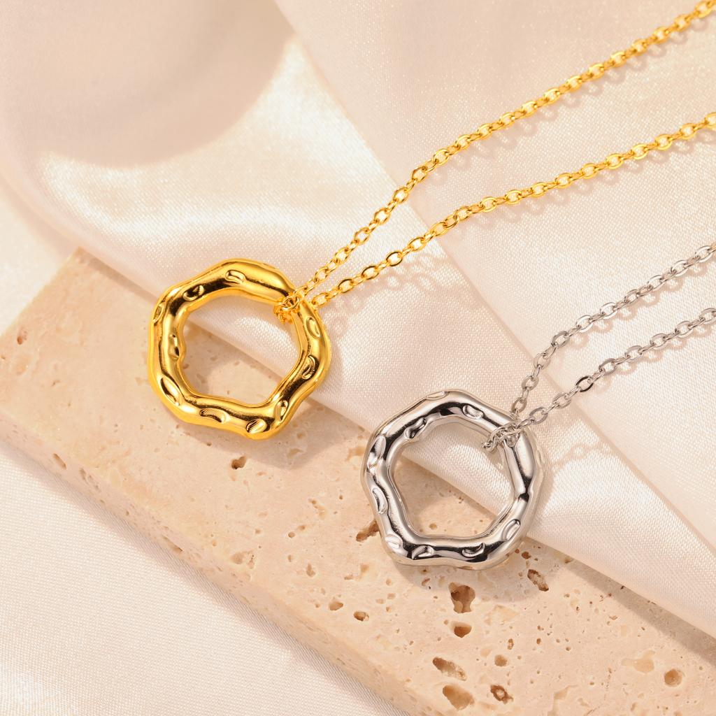 Lemegeton Mini Molten Ring Necklace Circle Pendant Stainless Steel Women Necklace Choker Fashion Trendy Elegant Chain Jewelry