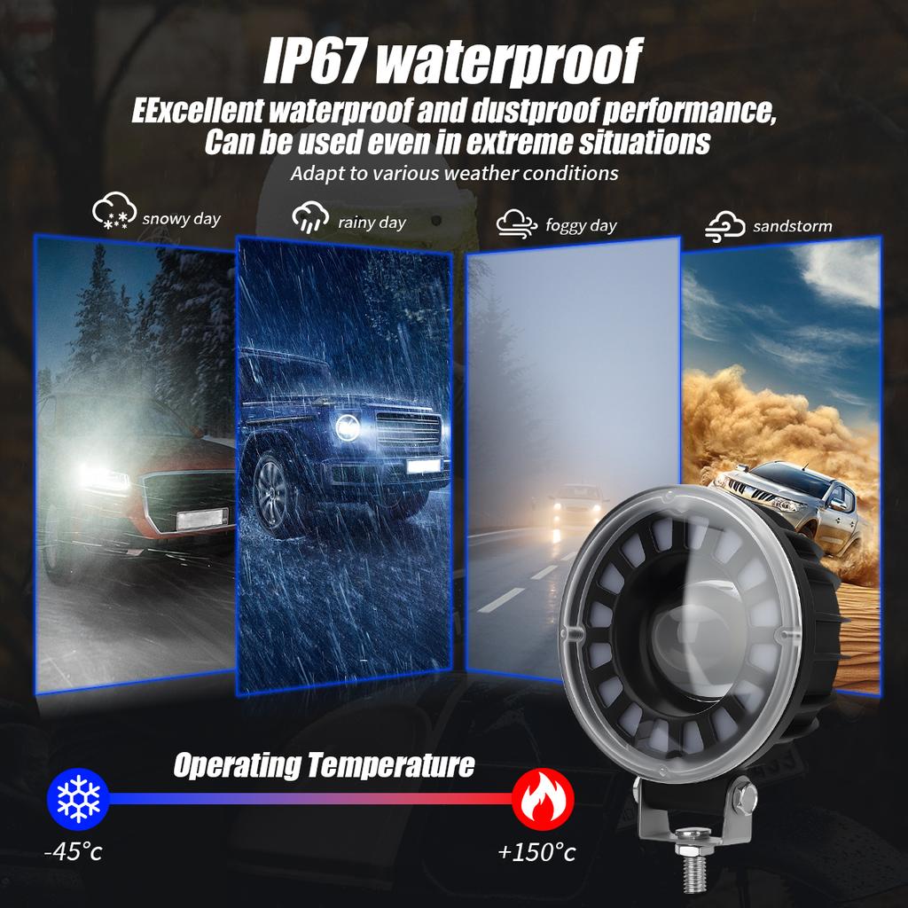 1/2PCS Motorcycle LED Spotlight Lens 12-24V Adjustable Daytime Running Light RGB Aperture Hi/Lo Beam Light for Car SUV ATV UTV