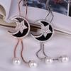 Fashionable Korean Style Long Pearl Pendant Necklace With Star And Moon Tassel