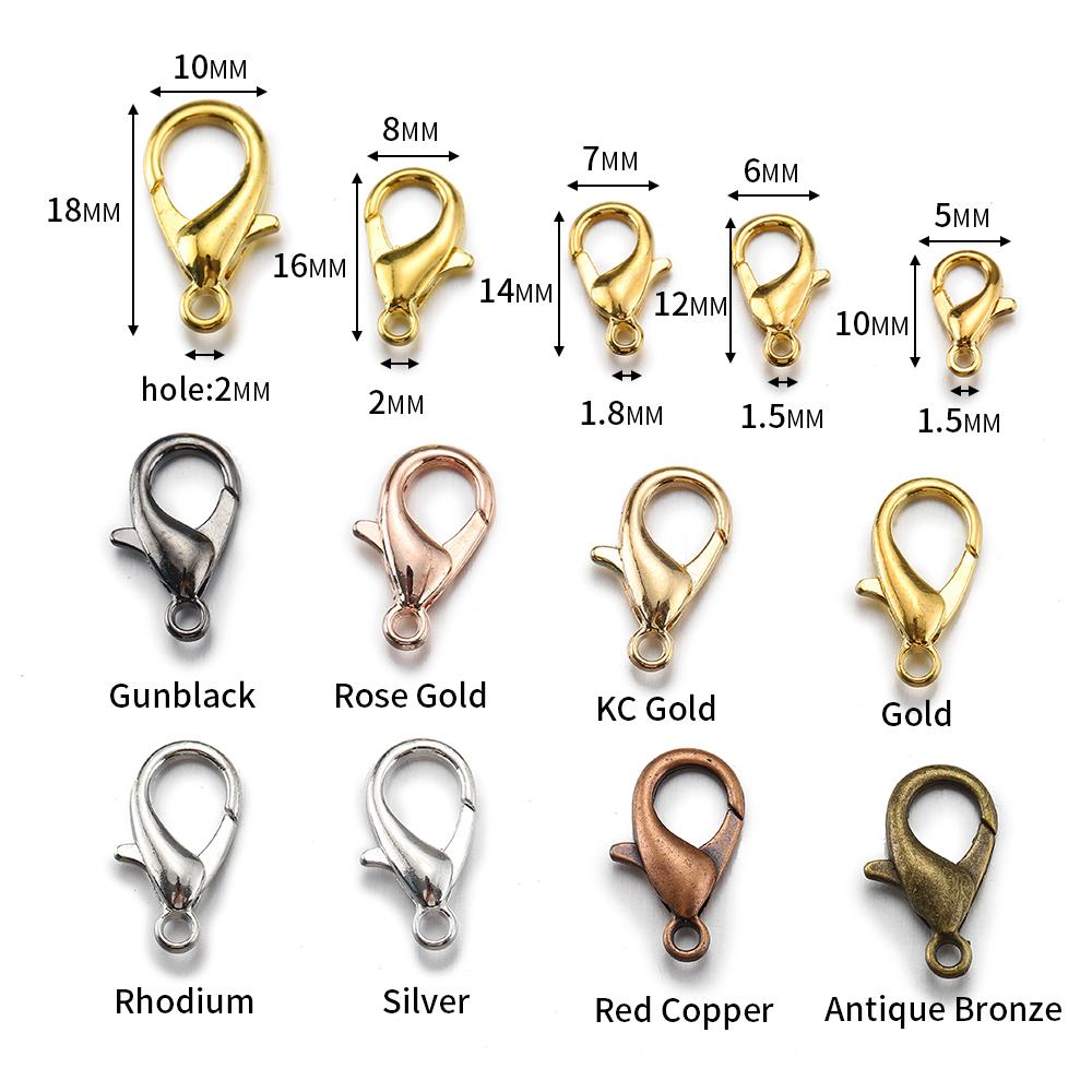100pcs 10-18mm Carabiner Clasps for Jewelry Making Components DIY Lobster Clasp Bracelet Necklace Hooks Chain Closure Keychain