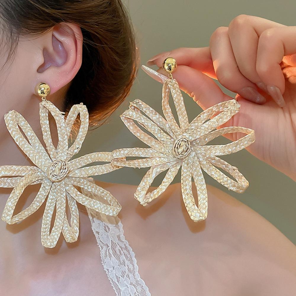 Bohemian Style Exaggerated Flower Ear Studs Zinc Zinc Alloy Hollow Floral Earrings  Bride