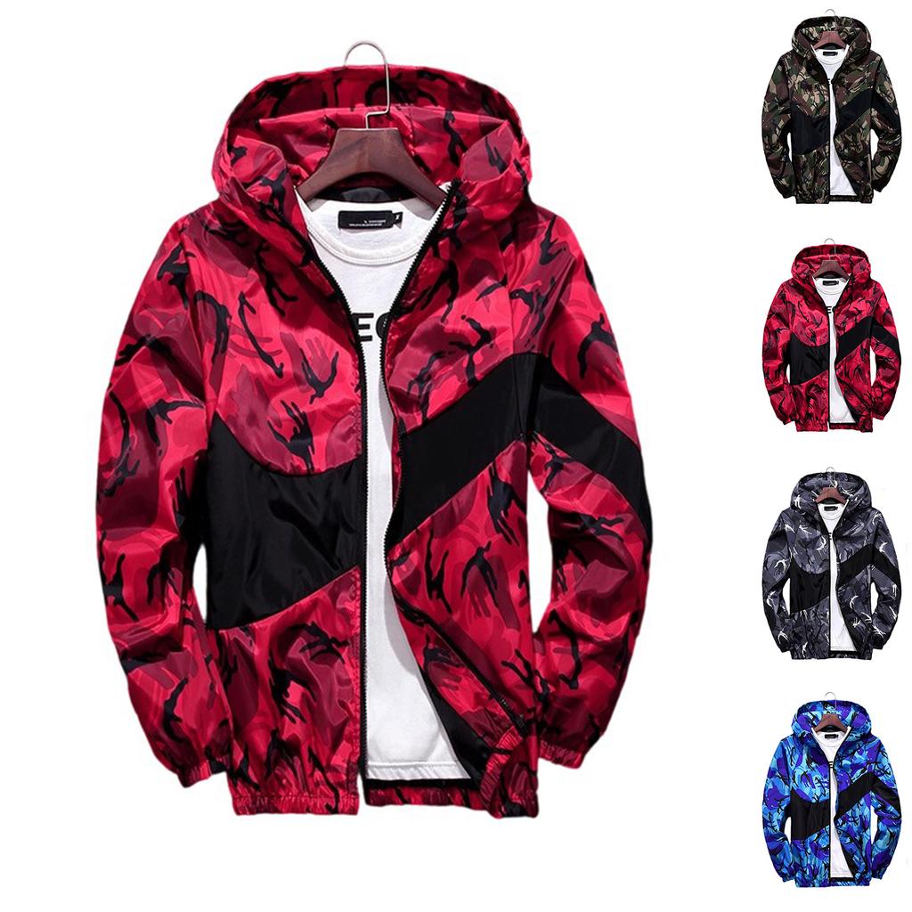 Men's  Leisure  Jacket  Big Size  Hooded Hood  Trend  Floral Prints  Camouflage  Jacket  Coat