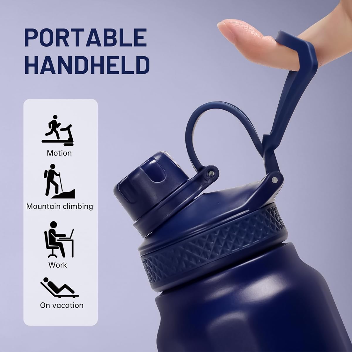 

32oz thermal stainless steel insulated bottle with straw lid, 24h cold 12h hot gym water bottle, leakproof wide mouth travel cup Below 50ml синій