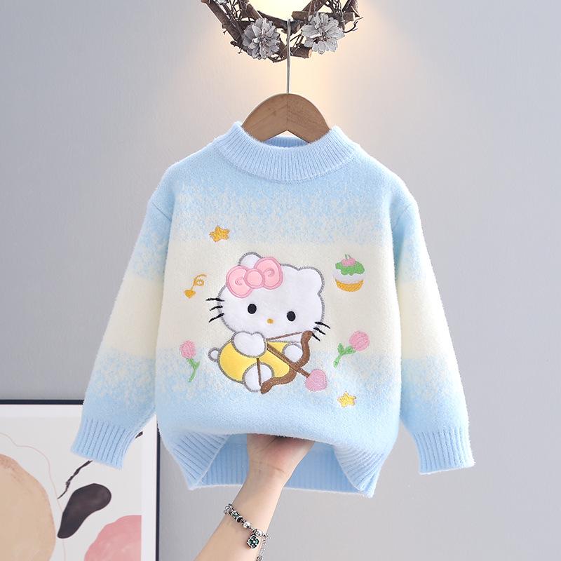 Girls' Cartoon Winter Sweater - Stylish Knitwear for Medium and Large Children