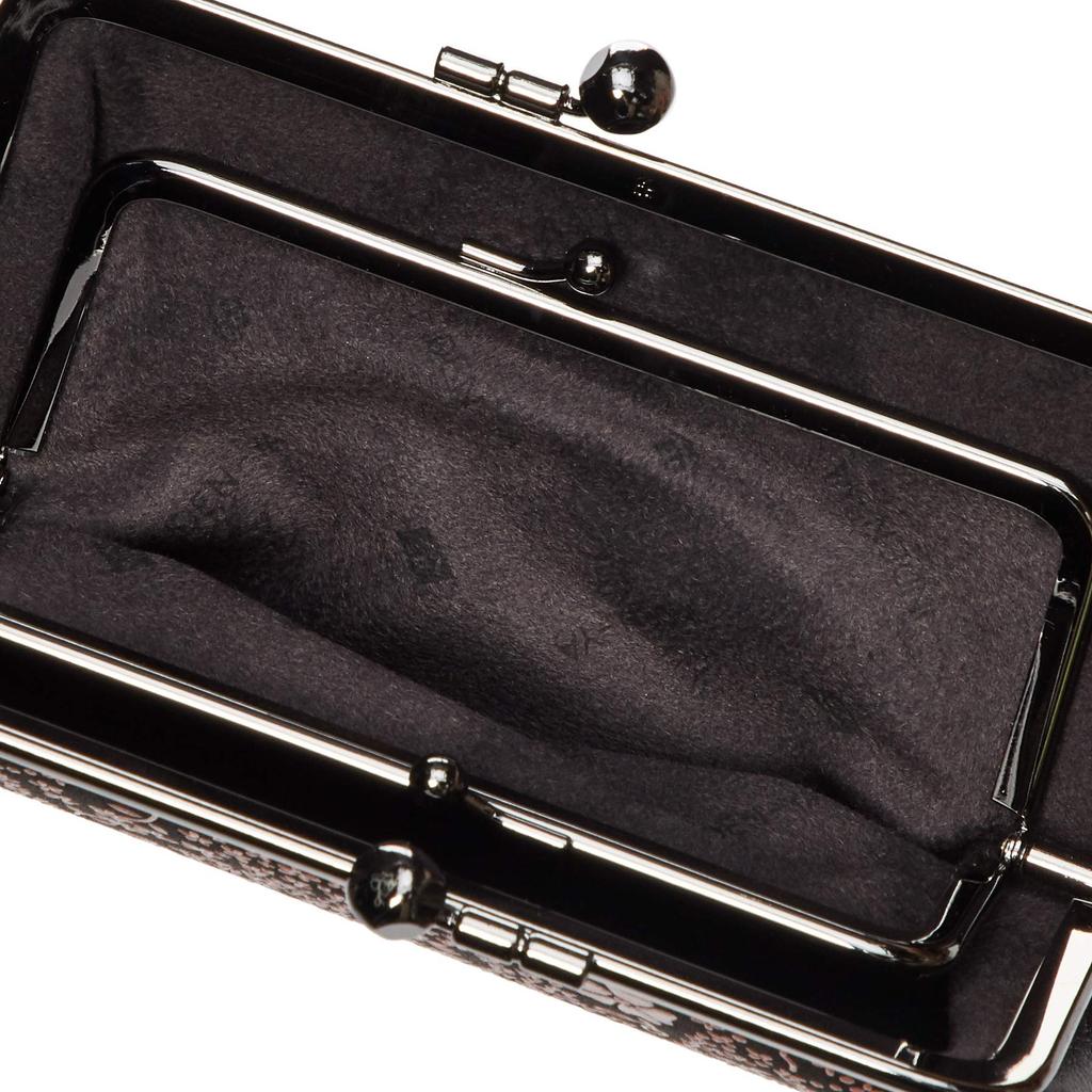 Indenya Parent-Child Clasp Coin Purse, 340, Black Deerskin with Pink Lacquer and American Blue Pattern, 1501-51-166