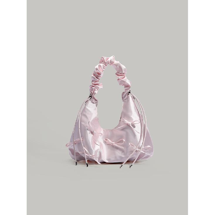 Unique pleated ballet-style bow handbag 2025 new sweet style shoulder crossbody bag for work розовый